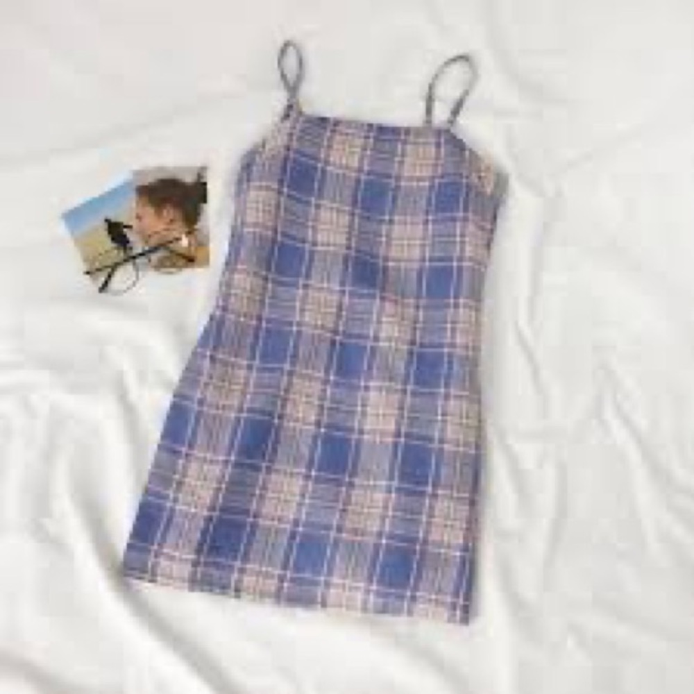 ROMWE Blue and Pink Plaid Midi Dress